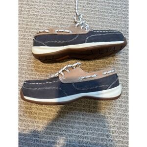 Rockport Works Women's Size 7.5W Blue Tan Leather Boat Shoes Comfort‎ Work